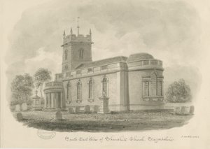 Shareshill Church: sepia-tegning, 1843 af John Buckler
