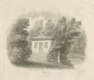 Shugborough - The Chinese Room: sepia vask tegning af John Buckler