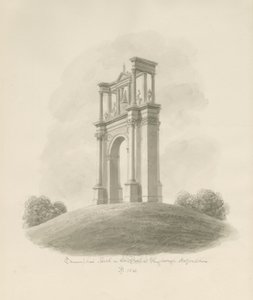 Shugborough - Triumfbue: sepia tegning af John Buckler