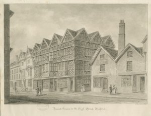 Stafford - Ancient "High House": sepia tegning, 1841 af John Buckler