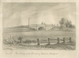 Stafford - Bridge at Railway Station: sepia-tegning, 1841 af John Buckler