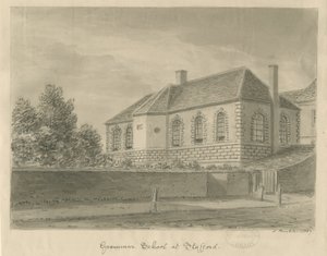 Stafford - Grammar School: sepia-tegning, 1837 af John Buckler
