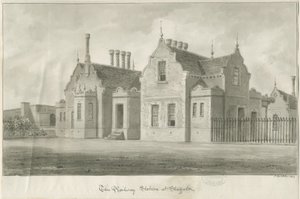 Stafford - Jernbanestation: sepia tegning af John Buckler