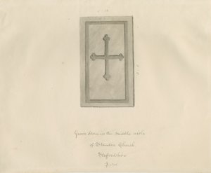 Standon Church - Gravsten: sepia tegning af John Buckler