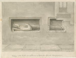 Standon Church - Wall Tomb [til Nicholas Hyde]: sepia tegning af John Buckler