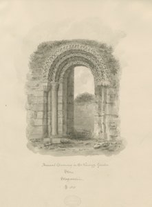 Sten - ældgammel døråbning i præstegårdshaven: sepia-tegning, 1841 af John Buckler