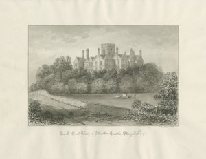 Stourton Castle: sepia vask tegning, 1846 af John Buckler