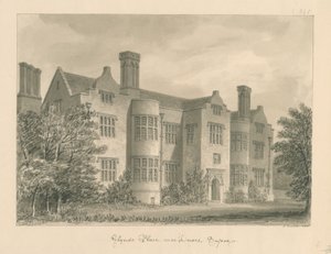 Sussex - Lewes - Glynde Place: sepia-tegning, 1830 af John Buckler