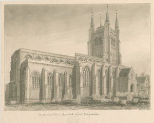 Tamworth Church: sepia tegning af John Buckler