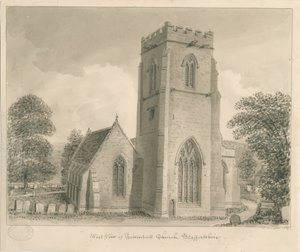 Tettenhall Church: sepia wash tegning, 1837 af John Buckler