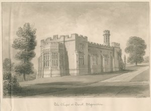 Tixall - Kapel i Tixall Hall: sepia vask tegning af John Buckler
