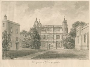 Tixall Hall and Gatehouse: sepia tegning, 1841 af John Buckler