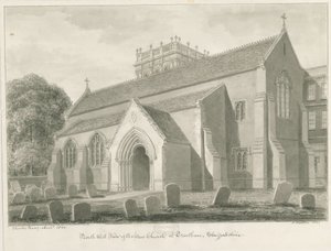 Trentham - New Church: sepia-tegning, 1844 af John Buckler