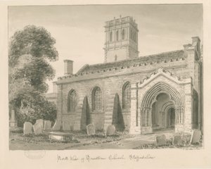 Trentham Church: sepia vask tegning, 1840 af John Buckler