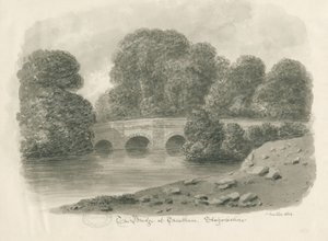 Trentham Hall - Bridge: sepia vask tegning, 1844