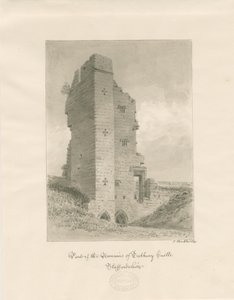 Tutbury Castle: sepia vask tegning af John Buckler