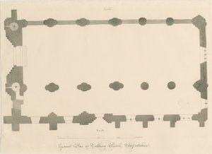 Tutbury Priory Church - Plan: blyant- og sepia-tegning, nd [?1812] (tegning) af John Buckler