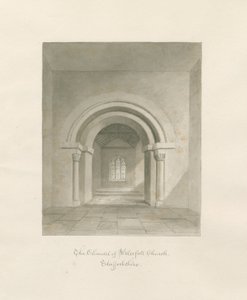 Vandfaldskirken - Kancellets indre: sepia-tegning, 1847 af John Buckler