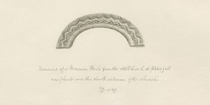 Waterfall Church - Remains of a Norman Arch: sepia-tegning af John Buckler