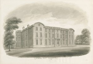 Weston-under-Lizard - Hall: sepia vask tegning af John Buckler