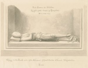 Weston-under-Lizard Church - Billede af Sir Hamo de Weston: sepia vask tegning, 1842 af John Buckler