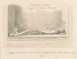 Weston-under-Lizard Church - Billede af Sir Hugh de Weston: sepia-tegning, 1842 af John Buckler