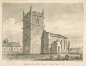 Wetton Church: sepia tegning, 1839 af John Buckler