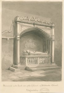 Wolstanton Church - Monument: sepia vask tegning af John Buckler