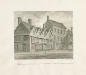 Wolverhampton - Old Houses on the South side of the Market Place: sepia drawing, 1847dani af John Buckler