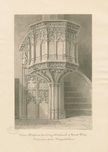 Wolverhampton - Stenprædikestol i Peterskirken: sepia tegning