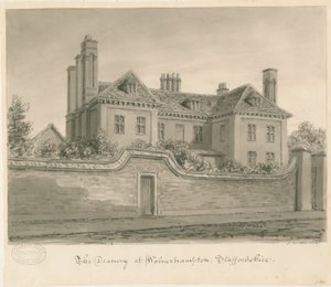 Wolverhampton - The Deanery House: sepia tegning af John Buckler