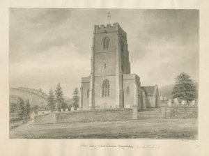 Worcestershire - Clent Church: sepia tegning af John Buckler