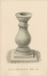 Worcestershire - Droitwich - Dodderhill Church Font: sepia-tegning, 1833 af John Buckler