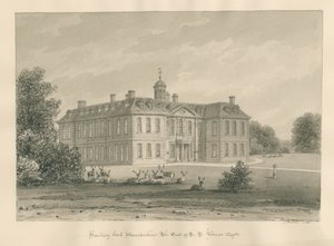 Worcestershire - Hanbury Hall: sepia-tegning, 1833 af John Buckler