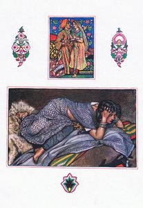 Deserted gypsies sang: Hillside Camp, illustration fra The Garden of Kama (og andre tekster fra Indien), 1920 af John Byam Liston Shaw
