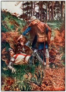 Faithful hjælper Christian op efter hans fald fra The Pilgrims Progress From This World, To That Who Is To Come af John Bunyan (1628-1688) Illustration af Byam Shaw (1872-1919) der viser kristne væsen af John Byam Liston Shaw