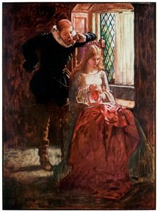 Mr Brisk and Mercy from The Pilgrims Progress From This World, To That That That What Is To Come af John Bunyan (1628-1688) Illustration af Byam Shaw (1872-1919), Mr. Brisk bejler til barmhjertighed, indtil han opdager hende i af John Byam Liston Shaw