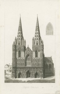 Lichfield Cathedral - West Front: gravering og [?begyndelsen af det 19. århundrede] (tryk)