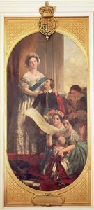 Dronning Victoria (1819-1901) med Albert Edward, Prince of Wales, Victoria, Princess Royal og andre medlemmer af den kongelige familie, 1864 af John Calcott Cope