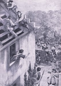 Angrebet på Dukeld, 21. august 1689, illustration fra britiske slag på land og hav, 1915 af John Cameron