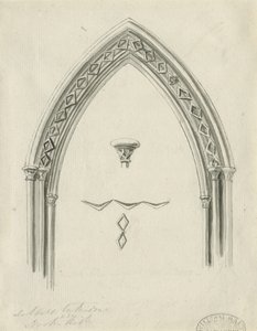 Interiør af Lichfield Cathedral - Arch in North Aisle: sepia-tegning, nd [?19th cent] (tegning) af John Carter
