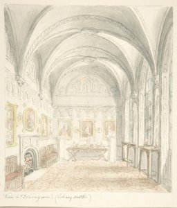 Lea Castle, Worcestershire, spisestue med udsigt mod syd, ca. 1816.