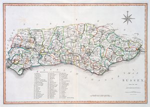 Kort over Sussex, 26. marts 1805 (håndfarvet gravering)