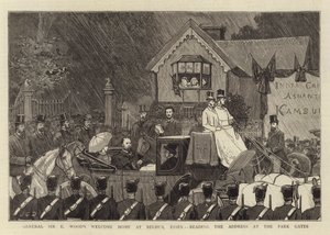 General Sir E. Woods velkomst i Belhus, Essex, med oplæsning af talen ved parkens porte