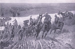 Artilleri på vej over Caledon ved Karreepoort Drift, illustration fra Efter Pretoria: Guerillakrigen, 1902 af John Charlton
