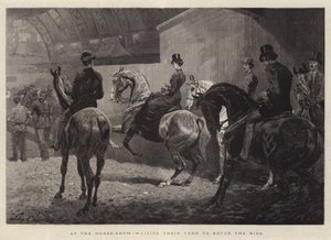 Ved Horse-showet venter deres tur til at gå ind i ringen