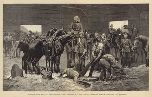 Tropper til Egypten, den anden livgarde ved Royal Albert Docks venter på at gå om bord