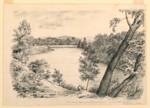 Tegning, Udsigt over Conneticut-floden, nær Brattleboro, Vermont, 1854 af John Cheney