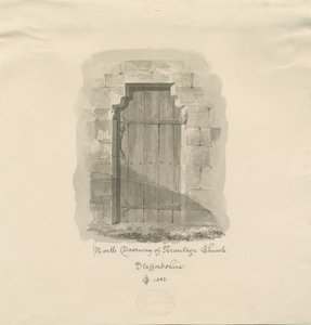 Armitage Church - North Doorway: sepia-tegning, 1823 af John Chessell Buckler