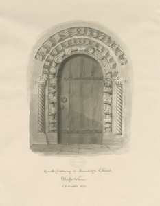 Armitage Church - South Doorway: Sepia tegning af John Chessell Buckler